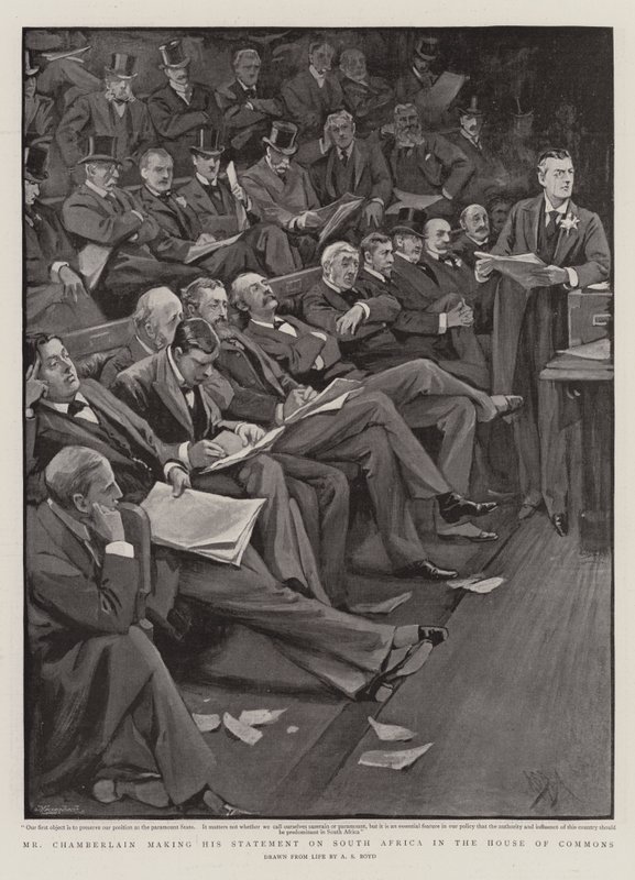 Chamberlain afgiver sin udtalelse om Sydafrika i Underhuset af Alexander Stuart Boyd