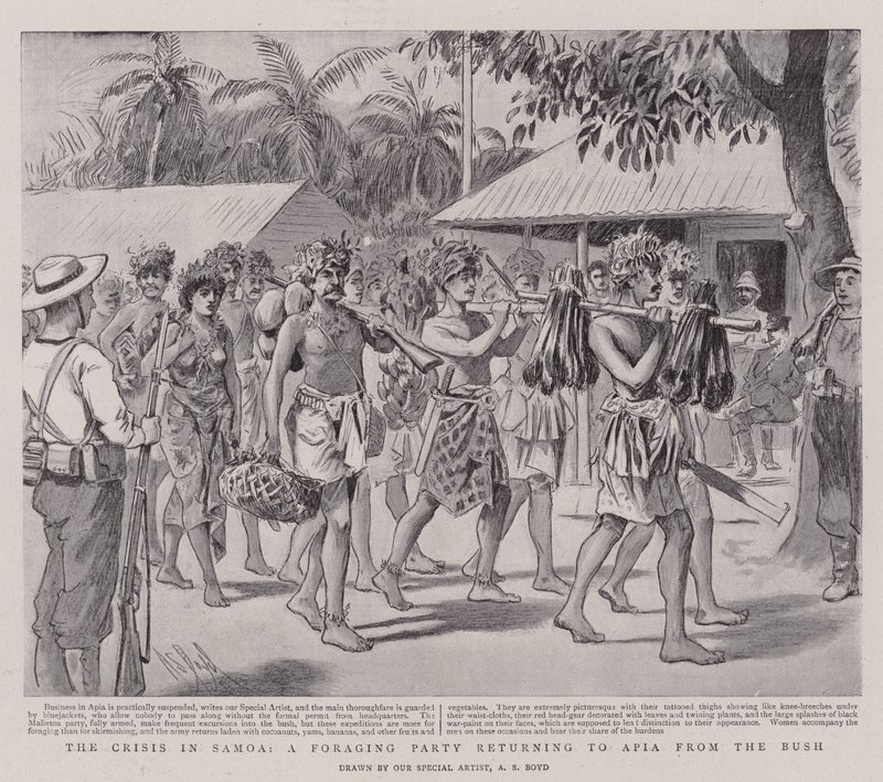 Krisen i Samoa, et fouragerende parti, der vender tilbage til Apia fra Bush af Alexander Stuart Boyd