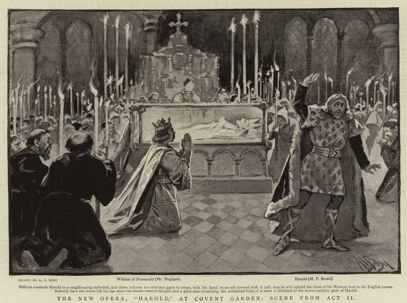 Den nye opera, Harold, i Convent Garden, scene fra 2. akt af Alexander Stuart Boyd