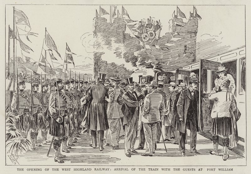 Åbningen af West Highland Railway, togets ankomst med gæsterne til Fort William af Alexander Stuart Boyd