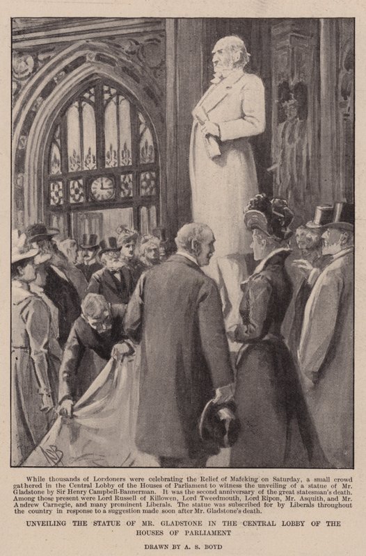 Afsløring af statuen af hr. Gladstone i den centrale lobby i Houses of Parliament af Alexander Stuart Boyd