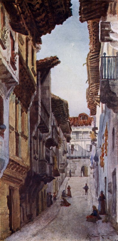 En gade i Fuentarabia (farve litho) af Alexander Wallace Rimington