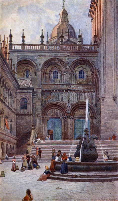 Katedralen i Santiago Di Compostela, South Doorway (farve litho) af Alexander Wallace Rimington