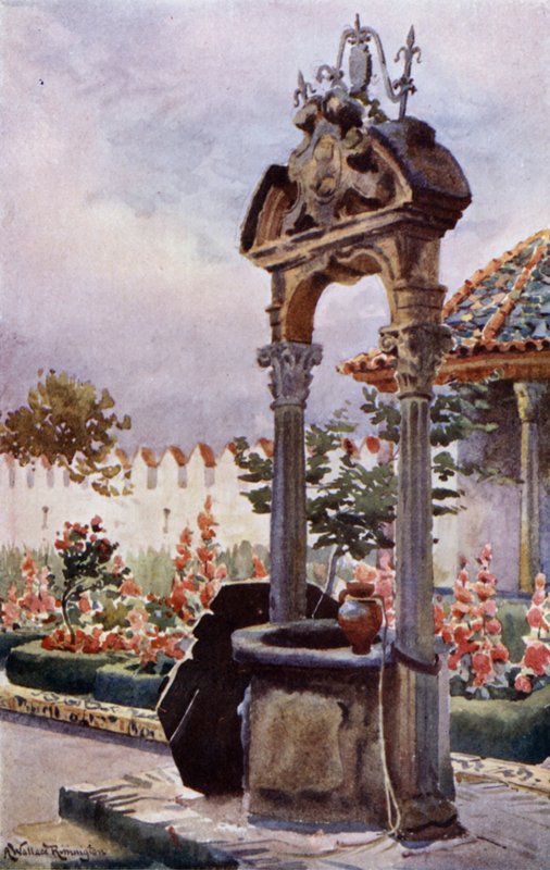 I en Andalusiens have (farve litho) af Alexander Wallace Rimington