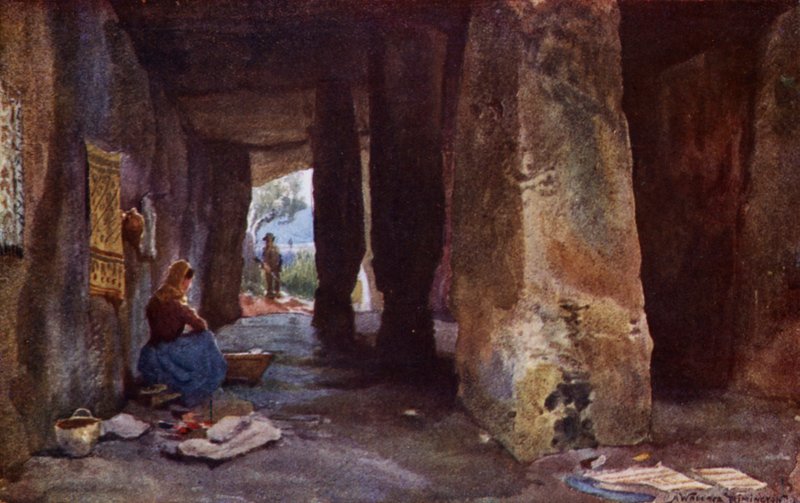 Forhistorisk hule, Antequera (farve litho) af Alexander Wallace Rimington