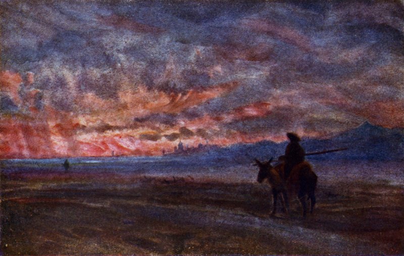 Solnedgang (farve litho) af Alexander Wallace Rimington