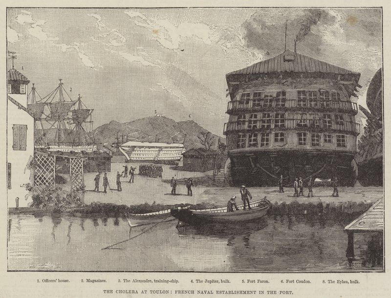 Koleraen ved Toulon, fransk flådeanlæg i havnen af Alexandre Brun