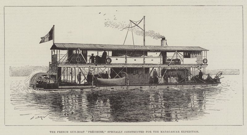 Den franske Gun-Boat Precieuse, specielt konstrueret til Madagaskar-ekspeditionen af Alexandre Brun