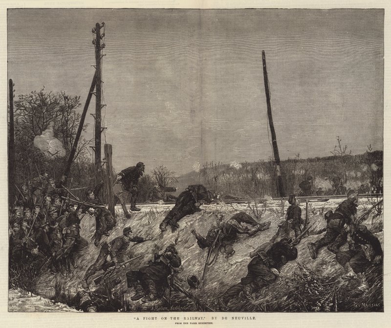 En kamp på jernbanen af Alfred Brunel de Neuville