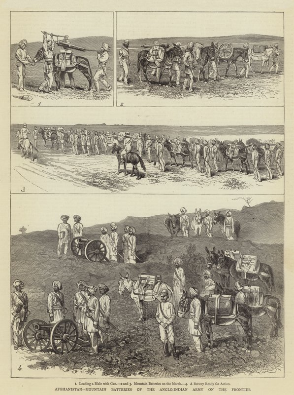 Afghanistan, Bjergbatterier fra den anglo-indiske hær ved grænsen af Alfred Chantrey Corbould