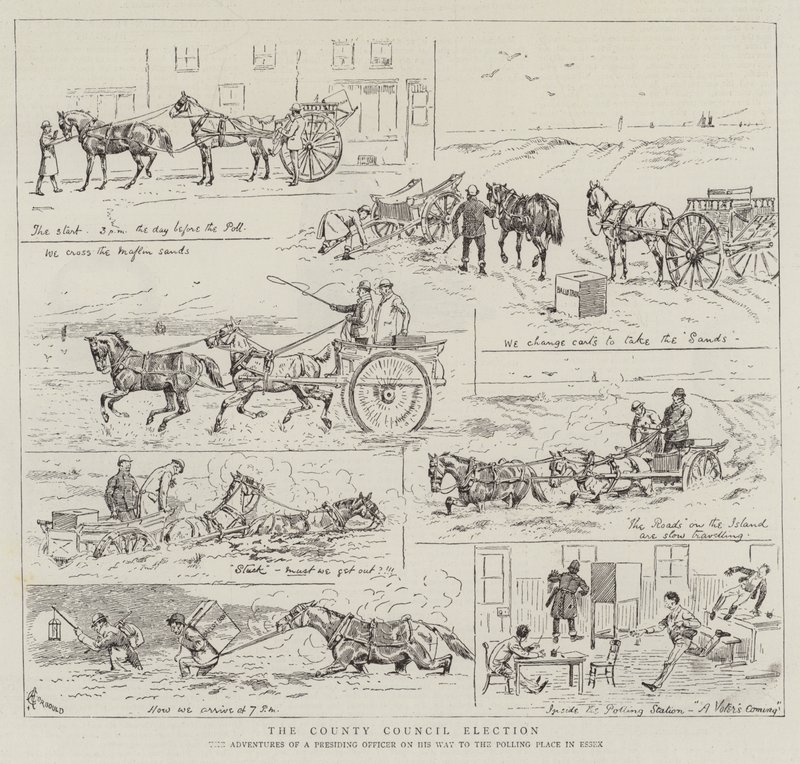 Amtsrådsvalget, en formands eventyr på vej til valgstedet i Essex af Alfred Chantrey Corbould