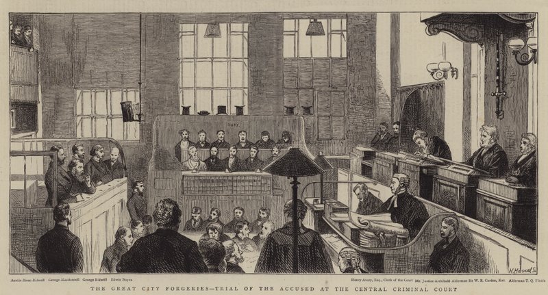 De store byforfalskninger, retssag mod de anklagede ved den centrale straffedomstol af Alfred Chantrey Corbould