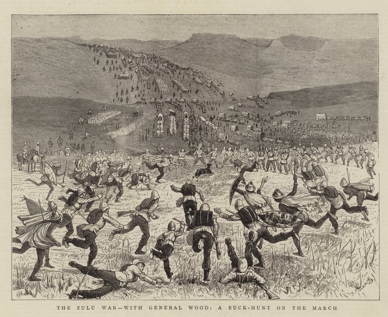 Zulukrigen med general Wood, en bukkejagt på march af Alfred Chantrey Corbould