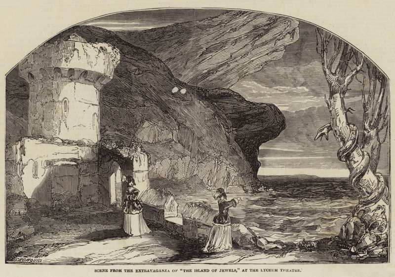 Scene fra ekstravaganzaen The Island of Jewels på Lyceum Theatre af Alfred Crowquill