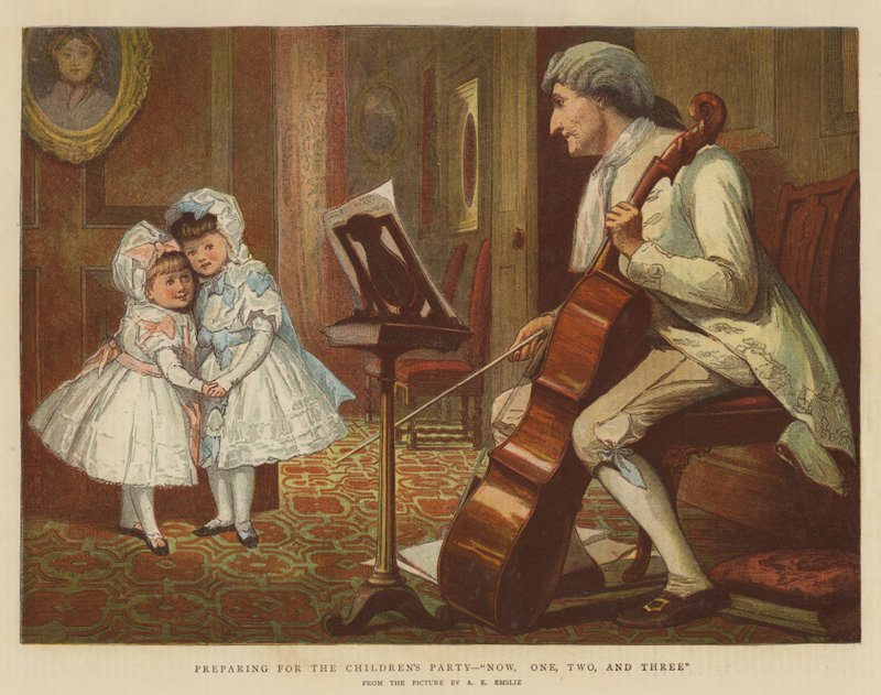 Forberedelse til børnefesten, nu, en, to og tre (chromolitho) af Alfred Edward Emslie