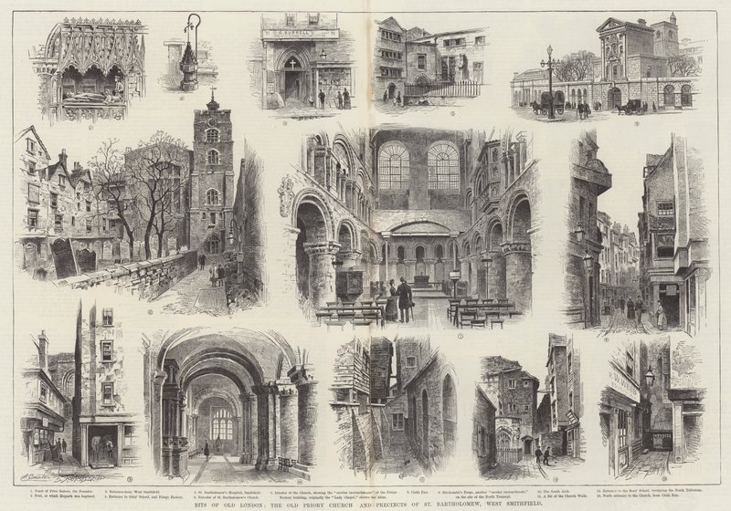 Stumper af det gamle London, den gamle præstekirke og præstegården St Bartholomew, West Smithfield af Alfred Robert Quinton