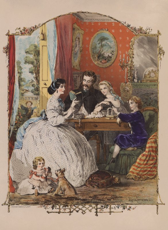 Ideelt victoriansk hjemmeliv (farvelitografi) af Alfred (after) Concanen