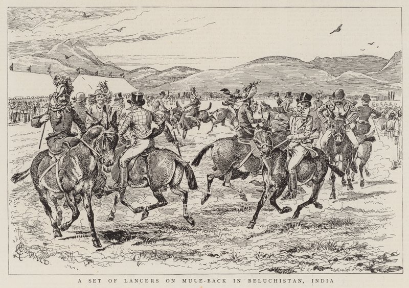 Et sæt Lancers på Mule-Back i Beluchistan, Indien af Alfred Chantrey Corbould
