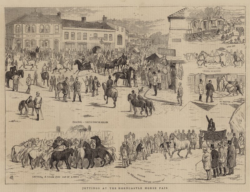 Tegninger på Horncastle Horse Fair af Alfred Chantrey Corbould