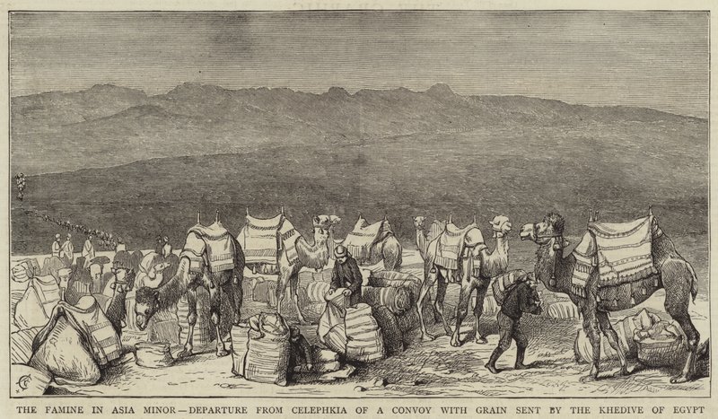 Hungersnøden i Lilleasien, afgang fra Celephkia af en konvoj med korn sendt af khediven af Egypten af Alfred Chantrey Corbould