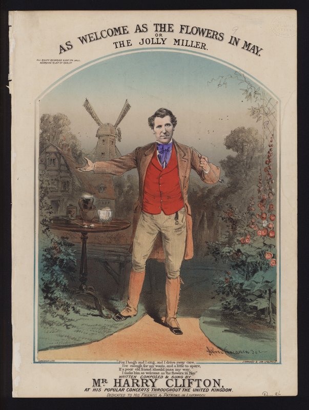 As Welcome as the Flowers in May, eller The Jolly Miller, komponeret og sunget af Harry Clifton, victoriansk nodecover af Alfred Concanen