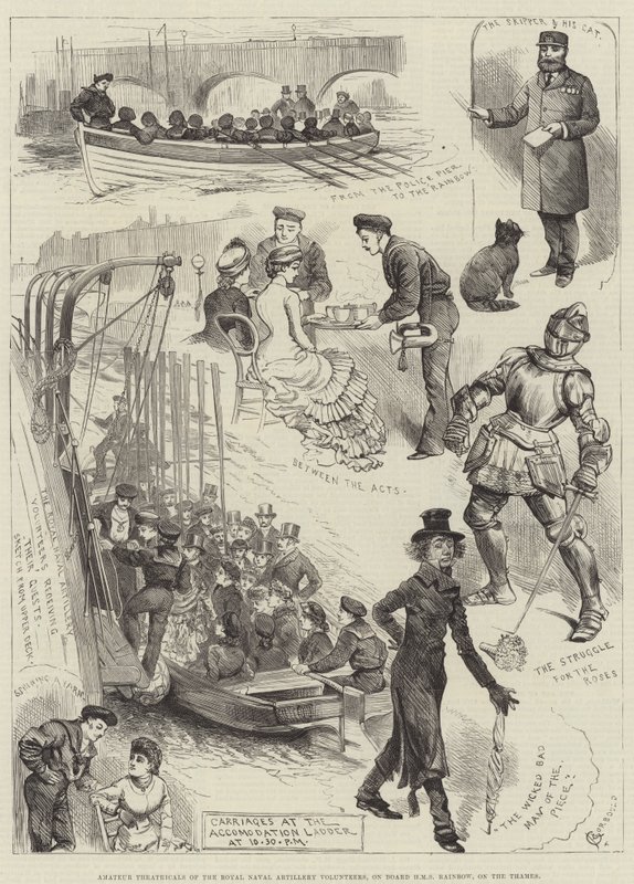 Amatørteatre fra Royal Naval Artillery Volunteers, ombord på HMS Rainbow, på Themsen af Alfred Courbould