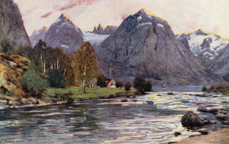 A Salmon River, Stryn, Nord Fjord af Alfred Heaton Cooper