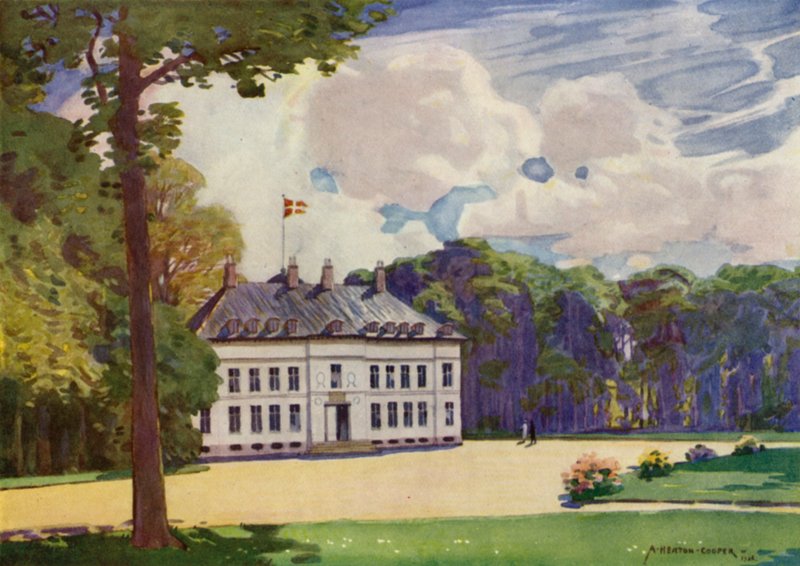 Danmark: København, Bernstorf Slot (farve litho) af Alfred Heaton Cooper