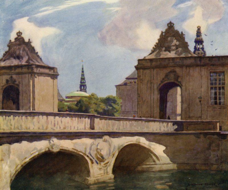 Danmark: København, Marmorbroen (farve litho) af Alfred Heaton Cooper