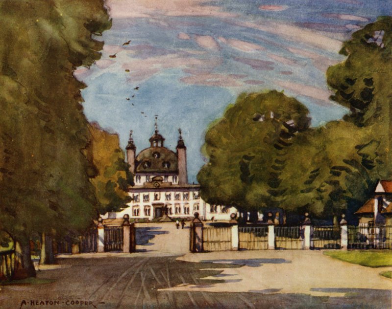 Danmark: Fredensborg Slot (farve litho) af Alfred Heaton Cooper