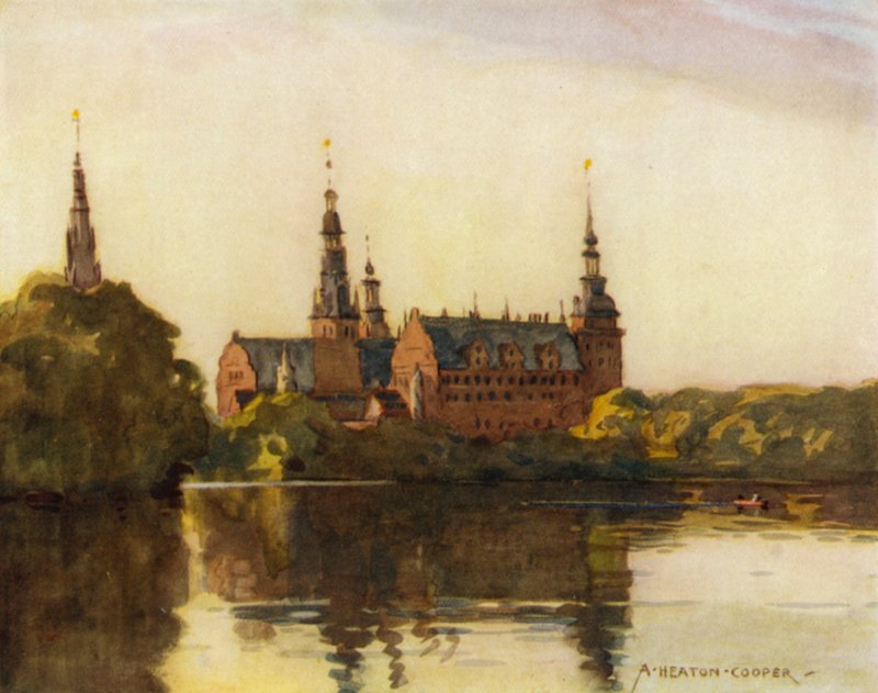 Denmark: Frederiksborg Castle (colour litho) af Alfred Heaton Cooper