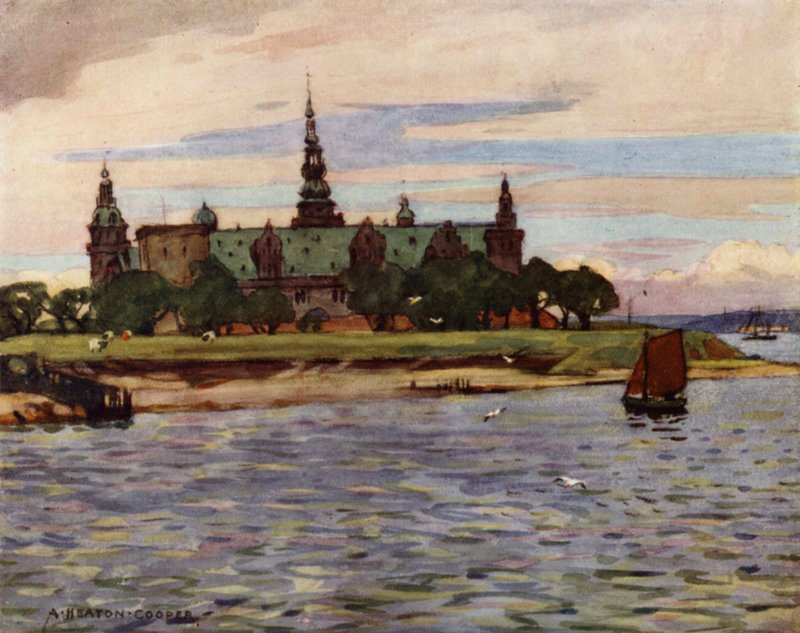Denmark: Helsingor, Kronborg Castle (colour litho) af Alfred Heaton Cooper
