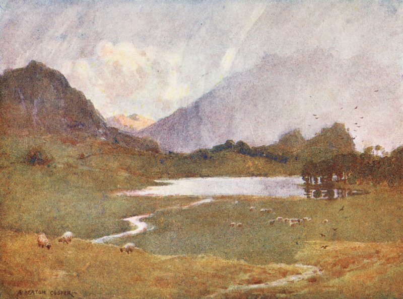 Lake District: En pludselig byge, Blea Tarn (farvelitografi) af Alfred Heaton Cooper