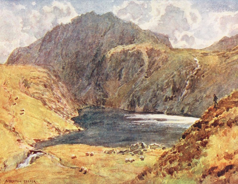 Lake District: Angle Tarn, Esk Hause (farvelitografi) af Alfred Heaton Cooper