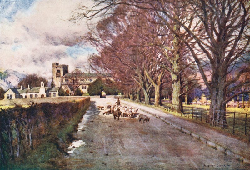 Lake District: Crosthwaite Church, Keswick (farvelitografi) af Alfred Heaton Cooper