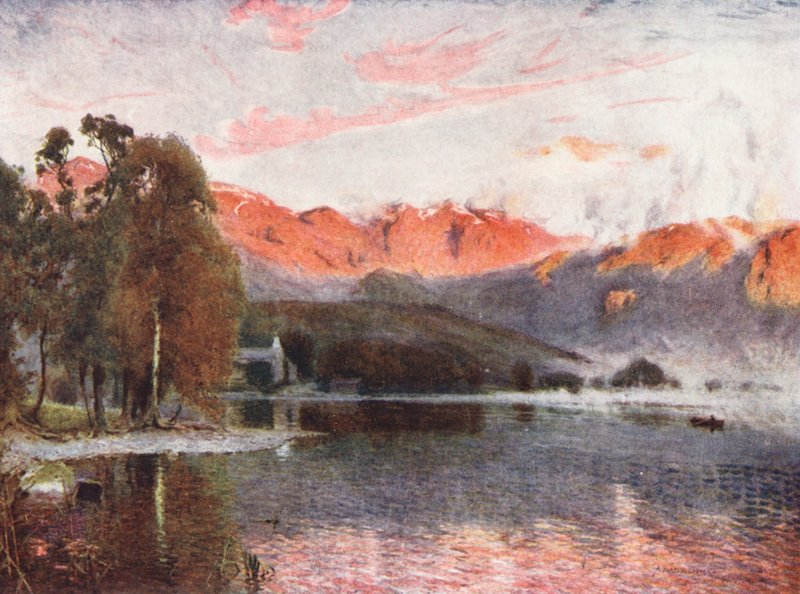 Lake District: Dawn, Coniston (farvelitografi) af Alfred Heaton Cooper