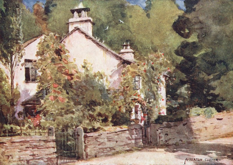 Lake District: Dove Cottage, Grasmere (farvelitografi) af Alfred Heaton Cooper