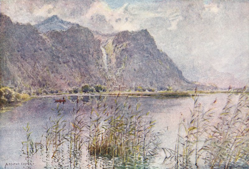 Lake District: Lodore og Derwentwater, en sommermorgen (farvelitografi) af Alfred Heaton Cooper
