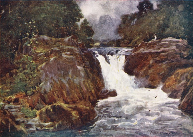 Lake District: Skelwith Force, Langdale (farvelitografi) af Alfred Heaton Cooper