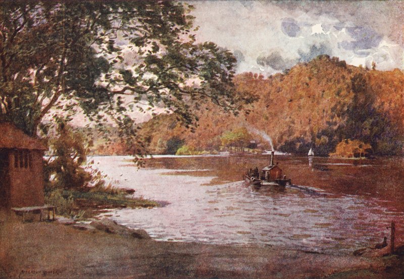 Lake District: Den gamle færge, Windermere (farvelitografi) af Alfred Heaton Cooper