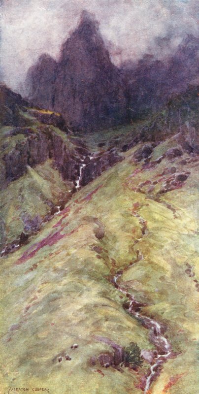Lake District: Søjleklippen i Ennerdale (farvelitografi) af Alfred Heaton Cooper
