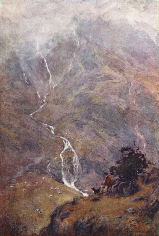 Lake District: The Shepherd, Yewdale, Coniston (farvelitografi) af Alfred Heaton Cooper