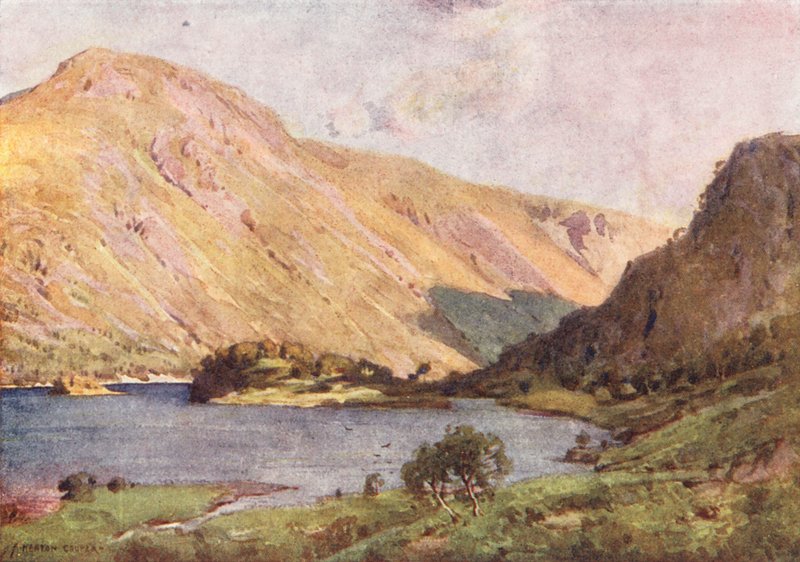 Lake District: Thirlmere og Helvellyn (farvelitografi) af Alfred Heaton Cooper