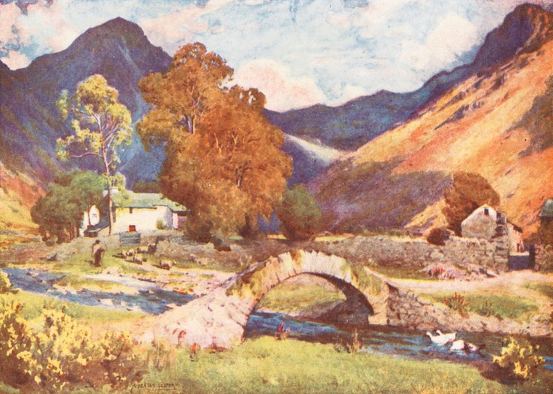 Lake District: Wastdalehead og Great Gable, hen mod aften om efteråret (farvelitografi) af Alfred Heaton Cooper