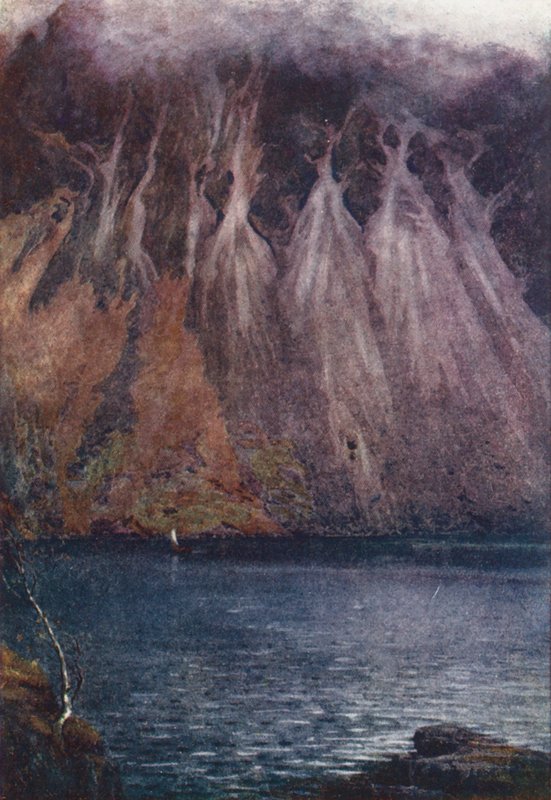 Lake District: Wastwater Screes (farvelitografi) af Alfred Heaton Cooper