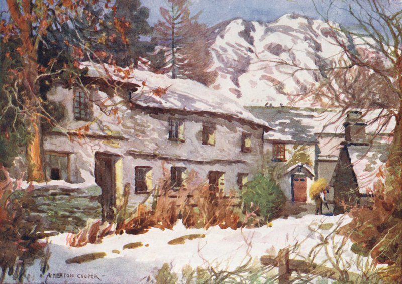 Lake District: Winter Sunshine, Coniston (farvelitografi) af Alfred Heaton Cooper