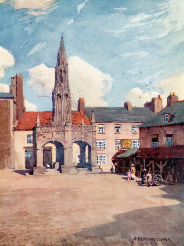 Markedskorset, Shepton Mallet (farve litho) af Alfred Heaton Cooper