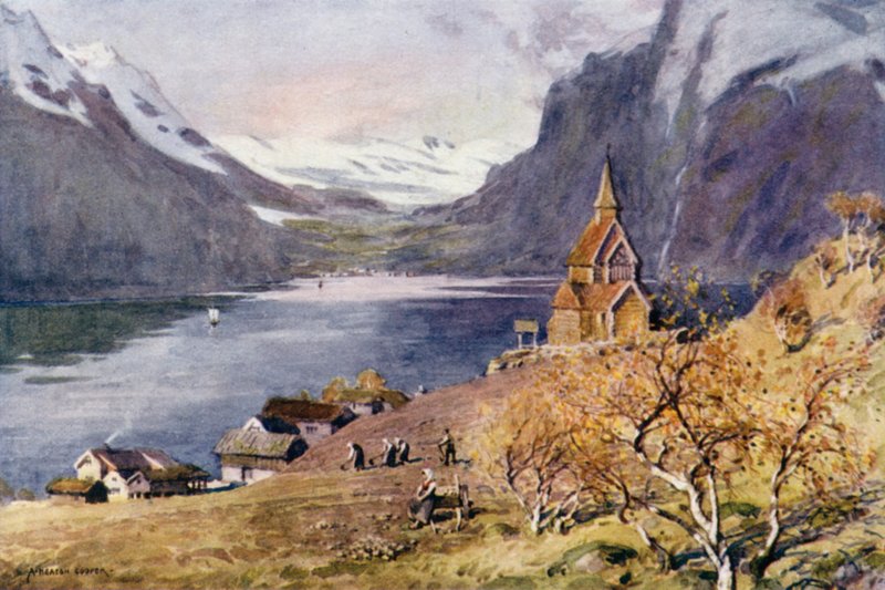 Urnaes Church, Lyster, Sogne Fjord af Alfred Heaton Cooper