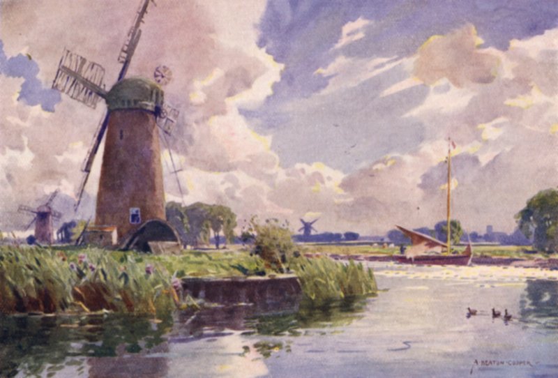 Vindmøller på Thurne, Norfolk af Alfred Heaton Cooper