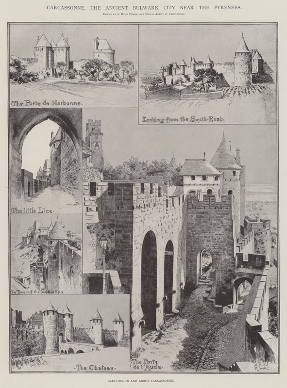 Carcassonne, den gamle bolværksby nær Pyrenæerne af Alfred Hugh Fisher